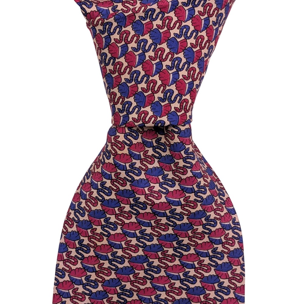 VTG Christian Dior Monsieur Necktie Mens OS Pink Blue Silk Snake Shell Pattern